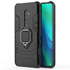 Silicone Matte Finish and Plastic Back Cover Case with Magnetic Stand for Oppo Reno 10X Zoom Black