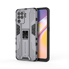 Silicone Matte Finish and Plastic Back Cover Case with Magnetic Stand for Oppo Reno5 F Gray