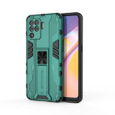 Silicone Matte Finish and Plastic Back Cover Case with Magnetic Stand for Oppo Reno5 F Green