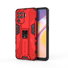 Silicone Matte Finish and Plastic Back Cover Case with Magnetic Stand for Oppo Reno5 Lite Red