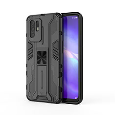 Silicone Matte Finish and Plastic Back Cover Case with Magnetic Stand for Oppo Reno5 Z 5G Black