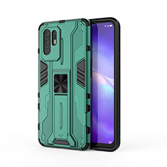 Silicone Matte Finish and Plastic Back Cover Case with Magnetic Stand for Oppo Reno5 Z 5G Green