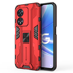 Silicone Matte Finish and Plastic Back Cover Case with Magnetic Stand for Oppo Reno8 T 5G Red