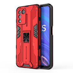 Silicone Matte Finish and Plastic Back Cover Case with Magnetic Stand for Realme 9 SE 5G Red