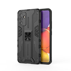 Silicone Matte Finish and Plastic Back Cover Case with Magnetic Stand for Samsung Galaxy A05s Black