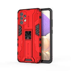 Silicone Matte Finish and Plastic Back Cover Case with Magnetic Stand for Samsung Galaxy A32 5G Red