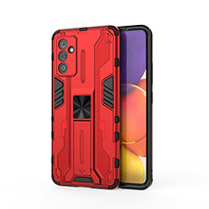 Silicone Matte Finish and Plastic Back Cover Case with Magnetic Stand for Samsung Galaxy A82 5G Red
