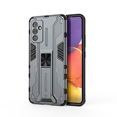 Silicone Matte Finish and Plastic Back Cover Case with Magnetic Stand for Samsung Galaxy M14 5G Gray