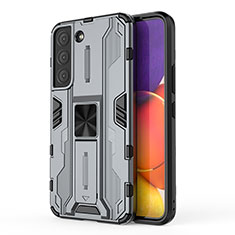 Silicone Matte Finish and Plastic Back Cover Case with Magnetic Stand for Samsung Galaxy S21 5G Gray