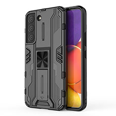 Silicone Matte Finish and Plastic Back Cover Case with Magnetic Stand for Samsung Galaxy S22 Plus 5G Black