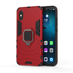 Silicone Matte Finish and Plastic Back Cover Case with Magnetic Stand for Xiaomi Mi 8 Pro Global Version Red