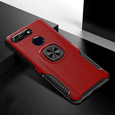 Silicone Matte Finish and Plastic Back Cover Case with Magnetic Stand H02 for Huawei Honor V20 Red