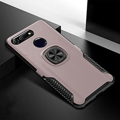 Silicone Matte Finish and Plastic Back Cover Case with Magnetic Stand H02 for Huawei Honor V20 Rose Gold