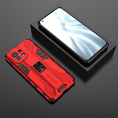 Silicone Matte Finish and Plastic Back Cover Case with Magnetic Stand H03 for Xiaomi Mi 11 5G Red