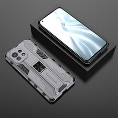 Silicone Matte Finish and Plastic Back Cover Case with Magnetic Stand H03 for Xiaomi Mi 11 Lite 4G Gray