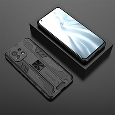 Silicone Matte Finish and Plastic Back Cover Case with Magnetic Stand H03 for Xiaomi Mi 11 Lite 5G Black