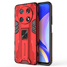 Silicone Matte Finish and Plastic Back Cover Case with Magnetic Stand KC1 for Huawei Enjoy 50 Pro Red