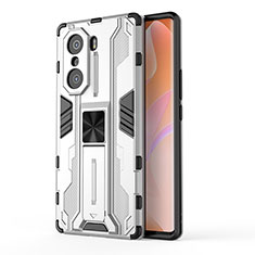 Silicone Matte Finish and Plastic Back Cover Case with Magnetic Stand KC1 for Huawei Honor 60 Pro 5G Silver