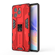 Silicone Matte Finish and Plastic Back Cover Case with Magnetic Stand KC1 for Huawei Honor 60 SE 5G Red