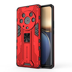 Silicone Matte Finish and Plastic Back Cover Case with Magnetic Stand KC1 for Huawei Honor Magic3 Pro 5G Red