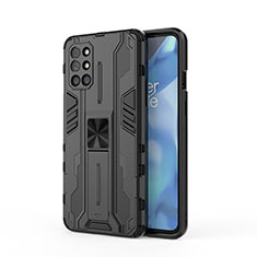 Silicone Matte Finish and Plastic Back Cover Case with Magnetic Stand KC1 for OnePlus 9R 5G Black