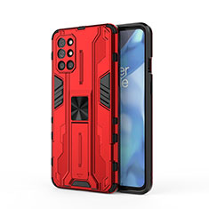 Silicone Matte Finish and Plastic Back Cover Case with Magnetic Stand KC1 for OnePlus 9R 5G Red