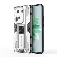 Silicone Matte Finish and Plastic Back Cover Case with Magnetic Stand KC1 for Oppo Reno11 5G Silver