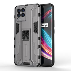 Silicone Matte Finish and Plastic Back Cover Case with Magnetic Stand KC1 for Realme 8 Pro Gray