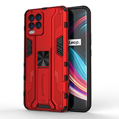 Silicone Matte Finish and Plastic Back Cover Case with Magnetic Stand KC1 for Realme 8 Pro Red