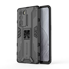 Silicone Matte Finish and Plastic Back Cover Case with Magnetic Stand KC1 for Realme GT Master Explorer 5G Black