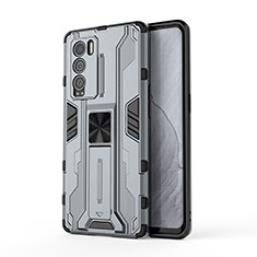 Silicone Matte Finish and Plastic Back Cover Case with Magnetic Stand KC1 for Realme GT Master Explorer 5G Gray