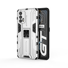 Silicone Matte Finish and Plastic Back Cover Case with Magnetic Stand KC1 for Realme GT Neo 5G Silver