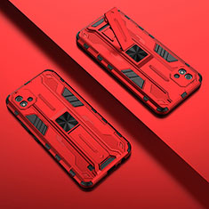 Silicone Matte Finish and Plastic Back Cover Case with Magnetic Stand KC1 for Realme Narzo 50i Red