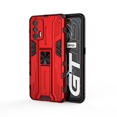 Silicone Matte Finish and Plastic Back Cover Case with Magnetic Stand KC1 for Realme X7 Max 5G Red