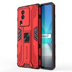 Silicone Matte Finish and Plastic Back Cover Case with Magnetic Stand KC1 for Vivo iQOO Neo7 SE Red