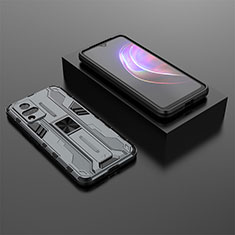 Silicone Matte Finish and Plastic Back Cover Case with Magnetic Stand KC1 for Vivo V21 5G Gray