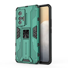 Silicone Matte Finish and Plastic Back Cover Case with Magnetic Stand KC1 for Vivo X70t Green