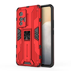 Silicone Matte Finish and Plastic Back Cover Case with Magnetic Stand KC1 for Vivo X70t Red