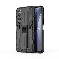 Silicone Matte Finish and Plastic Back Cover Case with Magnetic Stand KC1 for Vivo Y72 5G Black