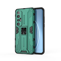 Silicone Matte Finish and Plastic Back Cover Case with Magnetic Stand KC1 for Xiaomi Mi 10S 5G Green