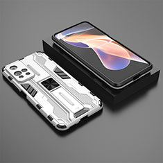 Silicone Matte Finish and Plastic Back Cover Case with Magnetic Stand KC1 for Xiaomi Mi 11i 5G (2022) Silver