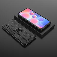 Silicone Matte Finish and Plastic Back Cover Case with Magnetic Stand KC1 for Xiaomi Mi 11i 5G Black