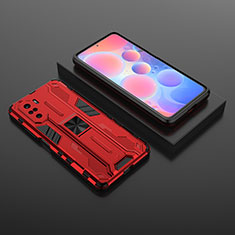 Silicone Matte Finish and Plastic Back Cover Case with Magnetic Stand KC1 for Xiaomi Mi 11X Pro 5G Red