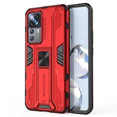 Silicone Matte Finish and Plastic Back Cover Case with Magnetic Stand KC1 for Xiaomi Mi 12T 5G Red