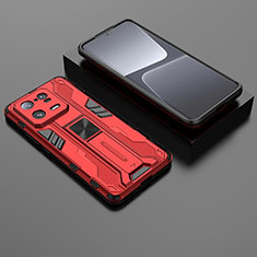 Silicone Matte Finish and Plastic Back Cover Case with Magnetic Stand KC1 for Xiaomi Mi 13 Pro 5G Red