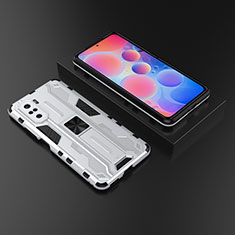 Silicone Matte Finish and Plastic Back Cover Case with Magnetic Stand KC1 for Xiaomi Poco F3 5G Silver