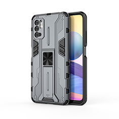 Silicone Matte Finish and Plastic Back Cover Case with Magnetic Stand KC1 for Xiaomi POCO M3 Pro 5G Gray