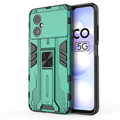 Silicone Matte Finish and Plastic Back Cover Case with Magnetic Stand KC1 for Xiaomi Poco M4 5G Green
