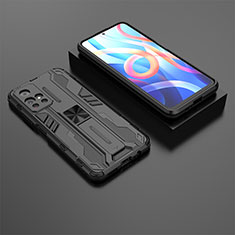 Silicone Matte Finish and Plastic Back Cover Case with Magnetic Stand KC1 for Xiaomi Poco M4 Pro 5G Black