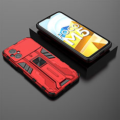 Silicone Matte Finish and Plastic Back Cover Case with Magnetic Stand KC1 for Xiaomi Poco M5 4G Red